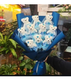 Teddybär-Strauß in Marineblau zur Geburt