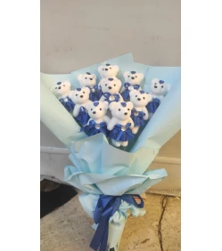 Teddybär-Strauß in Blau zur Geburt