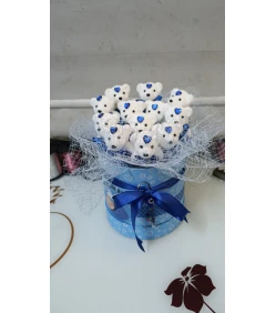 Blaue Box mit Teddybären – Willkommen, Baby