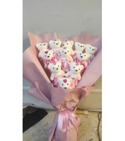 Teddybär-Strauß in Rosa zur Geburt 2