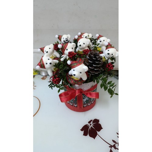 Yeni yıl ayıcıklı kokina aranjman