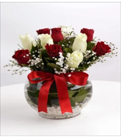 Kugel der Liebe – rote und weiße Rosen